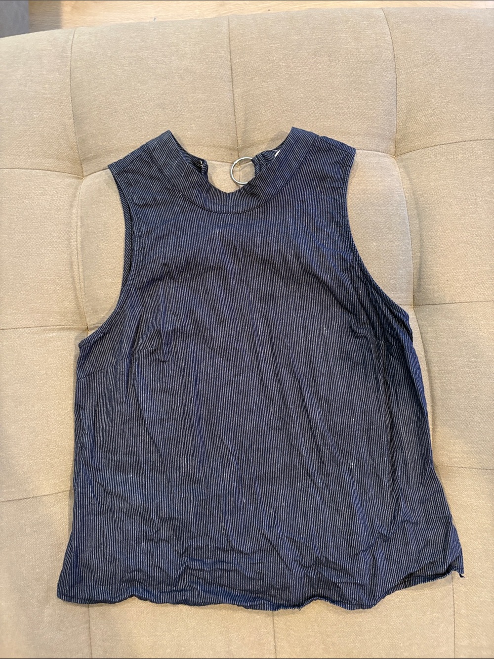 Sleeveless Mock Neck Ribbed Tank Top - Navy